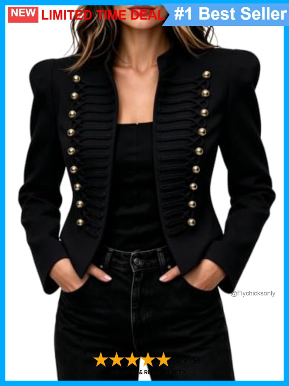 Women's Cropped Military Napoleon Blazer Double Breasted Long Sleeve